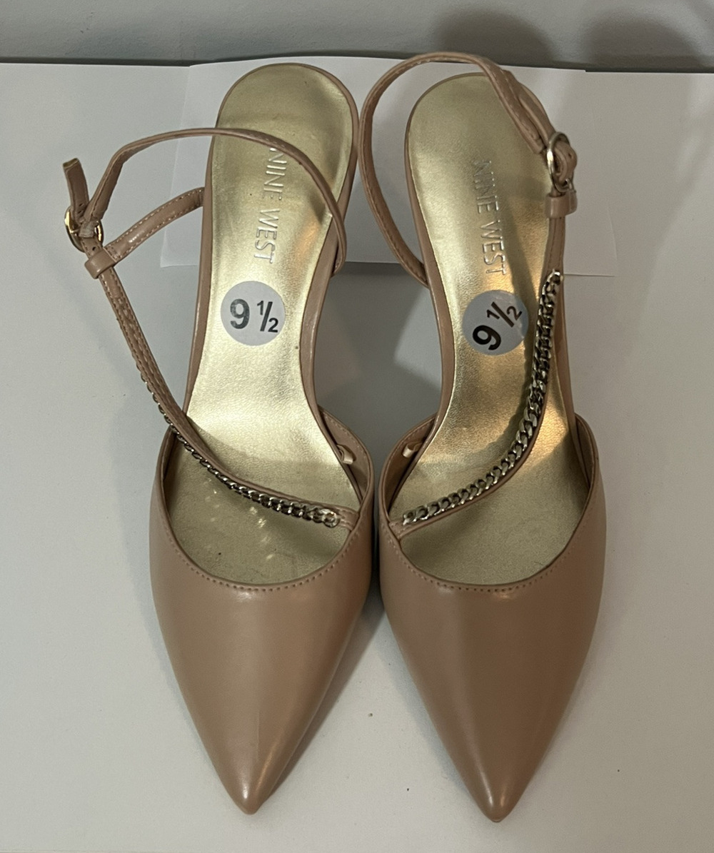 NWT Nine West Gisha Women's Chain Link High Heel Dress Pumps Nude Pink Size 9.5